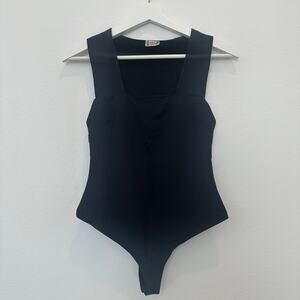 Intimately Free People black square neck wide strap thong bodysuit top XS